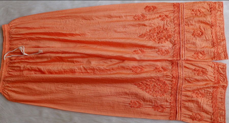 NIYA OMBRE CHANDERI HANDWORK KURTI PLAZO SET IN ORANGE. view 5