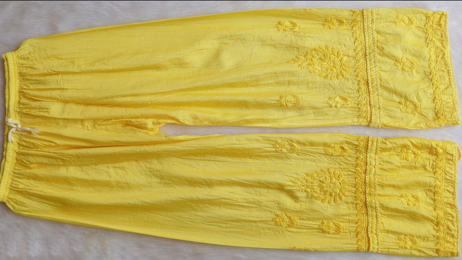 NIYA OMBRE CHANDERI HANDWORK PLAZO SET IN YELLOW. view 5