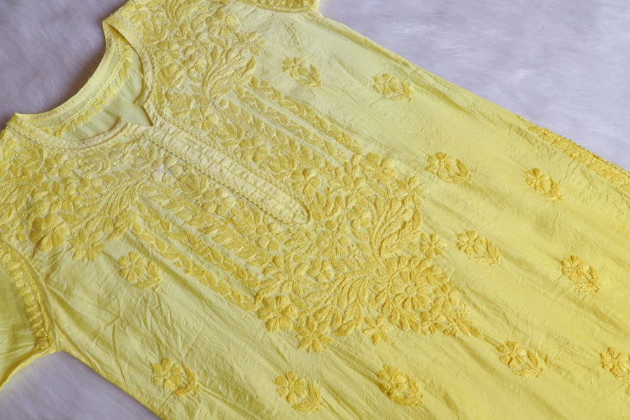 NIYA OMBRE CHANDERI HANDWORK PLAZO SET IN YELLOW. view 3