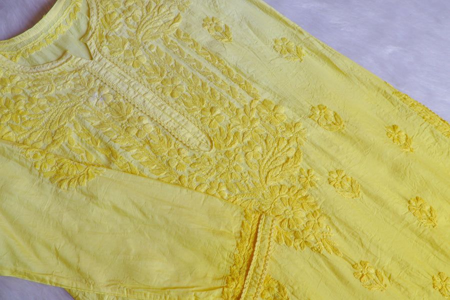 NIYA OMBRE CHANDERI HANDWORK PLAZO SET IN YELLOW. view 2
