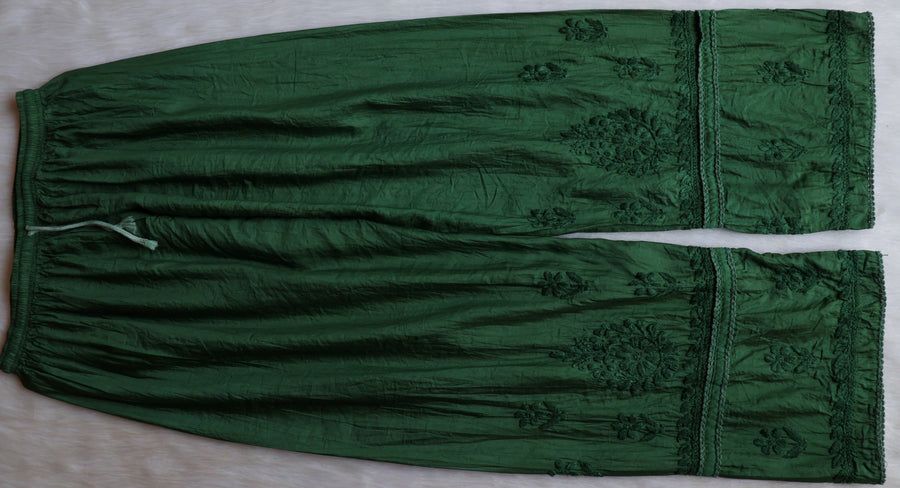 NIYA OMBRE CHANDERI HANDWORK KURTI PLAZO SET IN BOTTLE GREEN. view 4