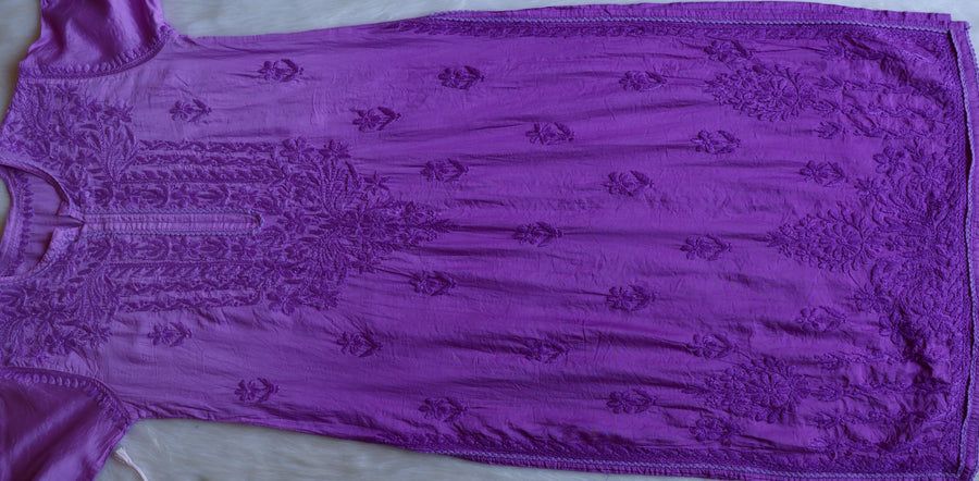 NIYA OMBRE CHANDERI HANDWORK KURTI PLAZO SET IN LAVENDER. view 4
