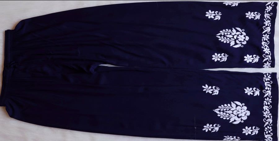 HEAVY MODAL WHITE THREAD WORK KURTI PLAZO SET IN NAVY BLUE. view 4
