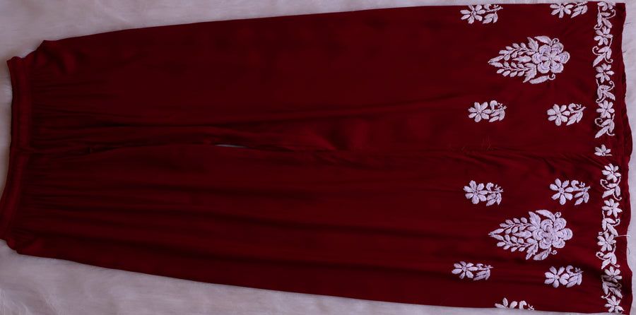 HEAVY MODAL LONG HANDWORK KURTI PLAZO SET IN MAROON. view 4