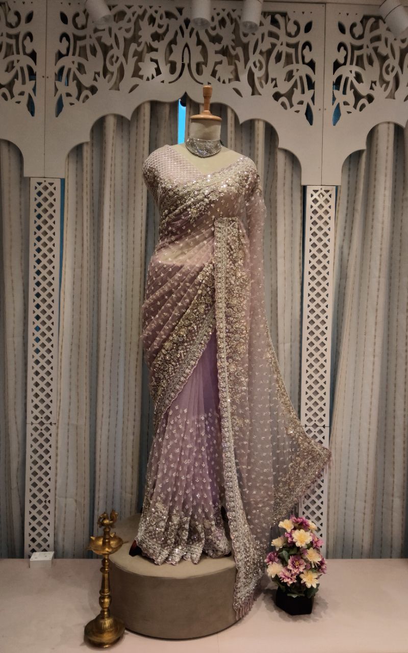 Designer Net  Saree With Hand Work Of Katdana And Pearl view 9