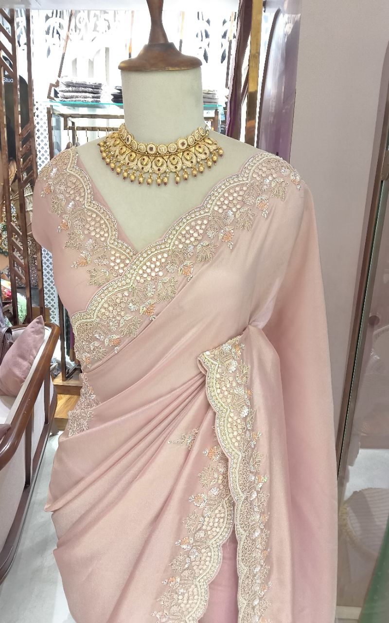 Designer Silk Saree With Hand Work Paul Embroidery view 5