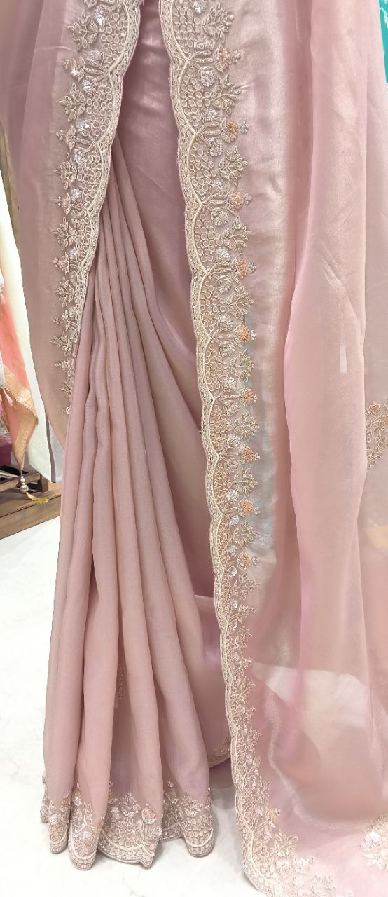 Designer Silk Saree With Hand Work Paul Embroidery view 6
