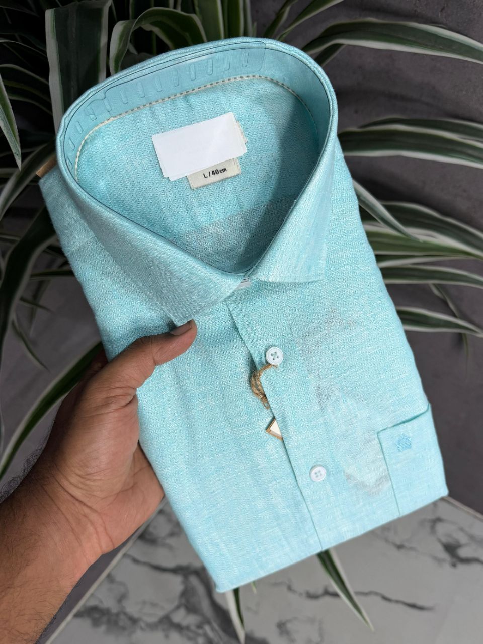 Linen Shirt Aqua Blue view 2