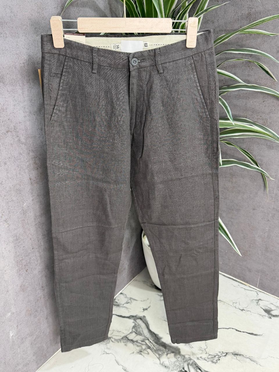Dark Brown Linen Trousers view 2