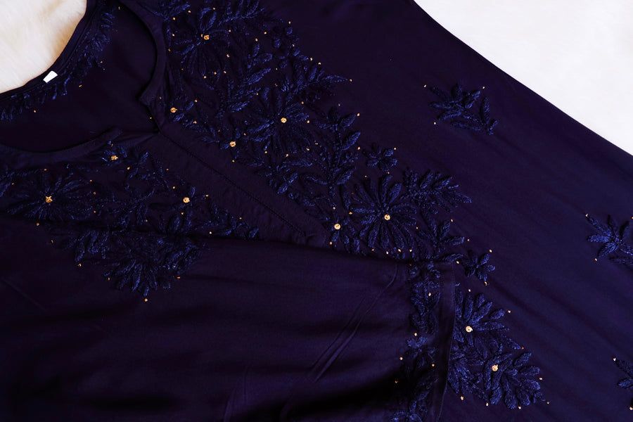 RAYON MUKAISH HANDWORK 3 PIECE SET IN NAVY BLUE. view 2