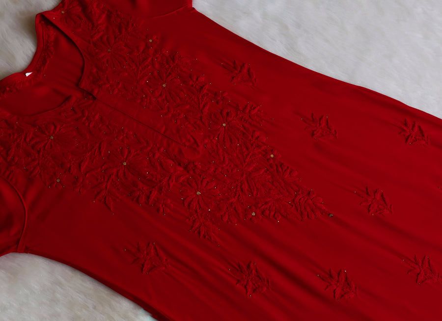 RAYON MUKAISH HANDWORK 3 PIECE SET IN RED.❤ view 3