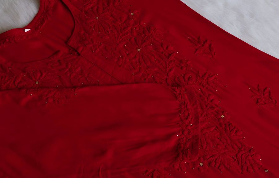 RAYON MUKAISH HANDWORK 3 PIECE SET IN RED.❤ view 2