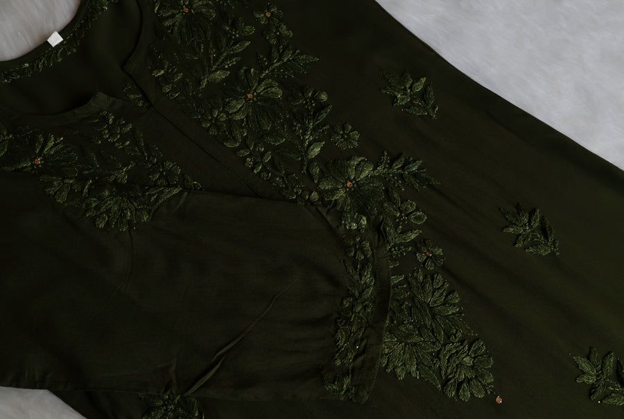 RAYON MUKAISH HANDWORK 3 PIECE SET IN OLIVE GREEN. view 2