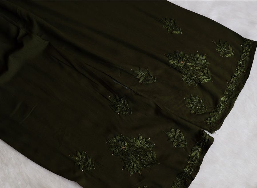 RAYON MUKAISH HANDWORK 3 PIECE SET IN OLIVE GREEN. view 5