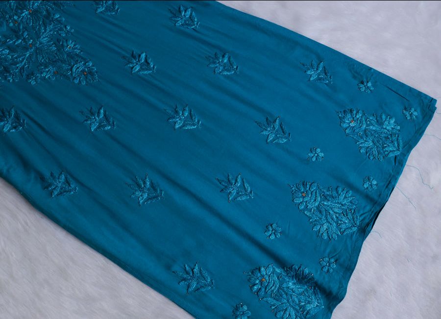 RAYON MUKAISH HANDWORK 3 PIECE SET IN PEACOCK BLUE. view 3