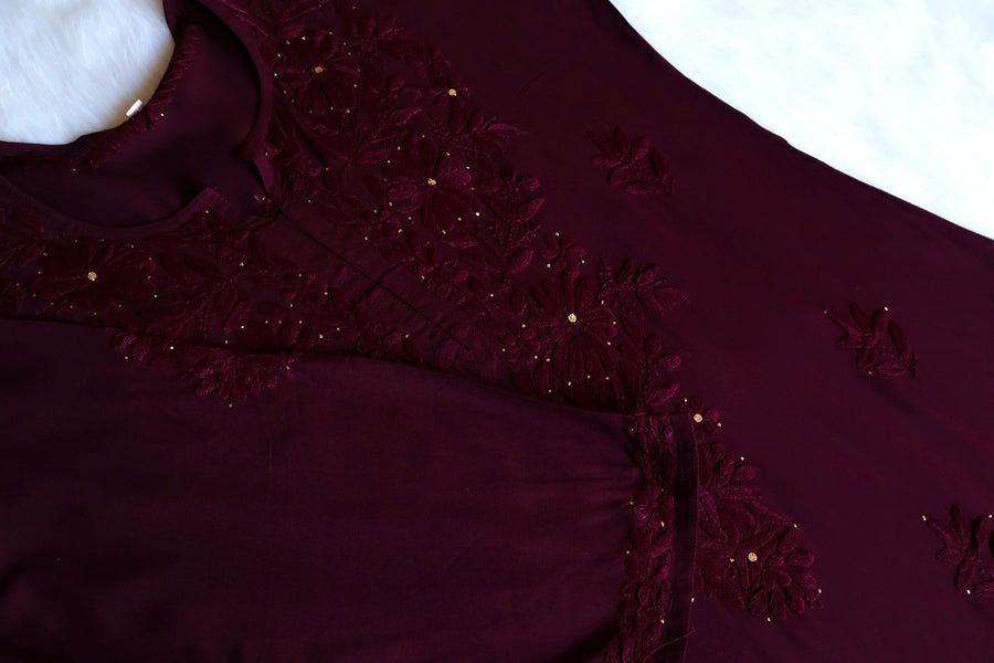 RAYON MUKAISH HANDWORK 3 PIECE SET IN WINE SHADE.✨ view 2