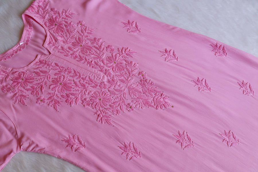 RAYON MUKAISH HANDWORK 3 PIECE SET IN BABY PINK. view 2