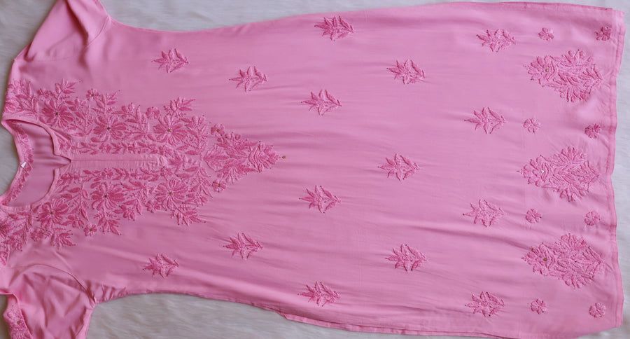 RAYON MUKAISH HANDWORK 3 PIECE SET IN BABY PINK. view 3