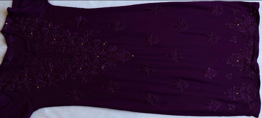 RAYON MUKAISH HANDWORK 3 PIECE SET IN DEEP PURPLE. view 3