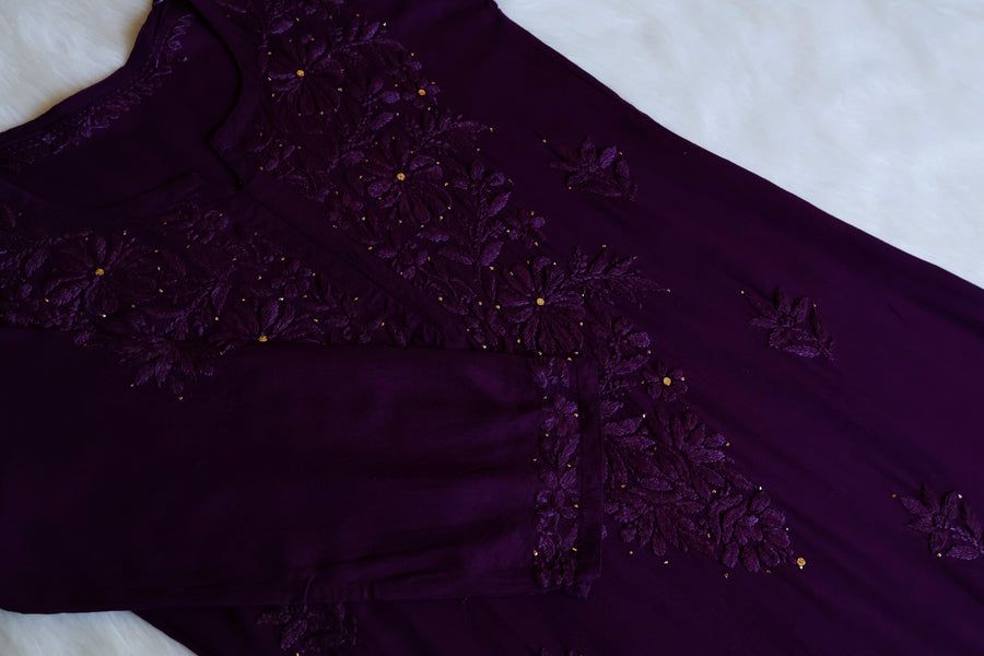 RAYON MUKAISH HANDWORK 3 PIECE SET IN DEEP PURPLE. view 2