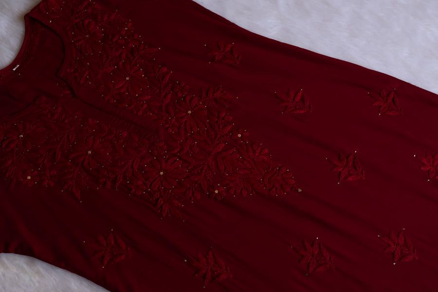 RAYON MUKAISH HANDWORK 3 PIECE SET IN MAROON SHADE. view 2