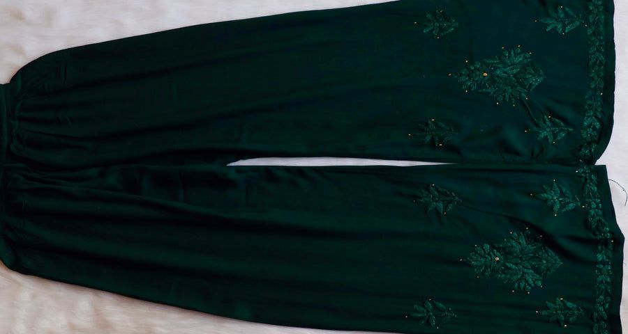 RAYON MUKAISH HANDWORK 3 PIECE SET IN BOTTLE GREEN SHADE. view 4
