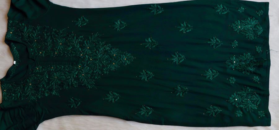 RAYON MUKAISH HANDWORK 3 PIECE SET IN BOTTLE GREEN SHADE. view 3