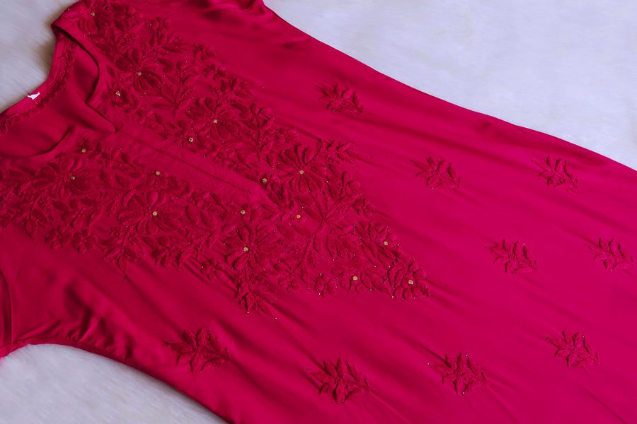RAYON MUKAISH HANDWORK 3 PIECE SET IN MAGENTA PINK. view 5