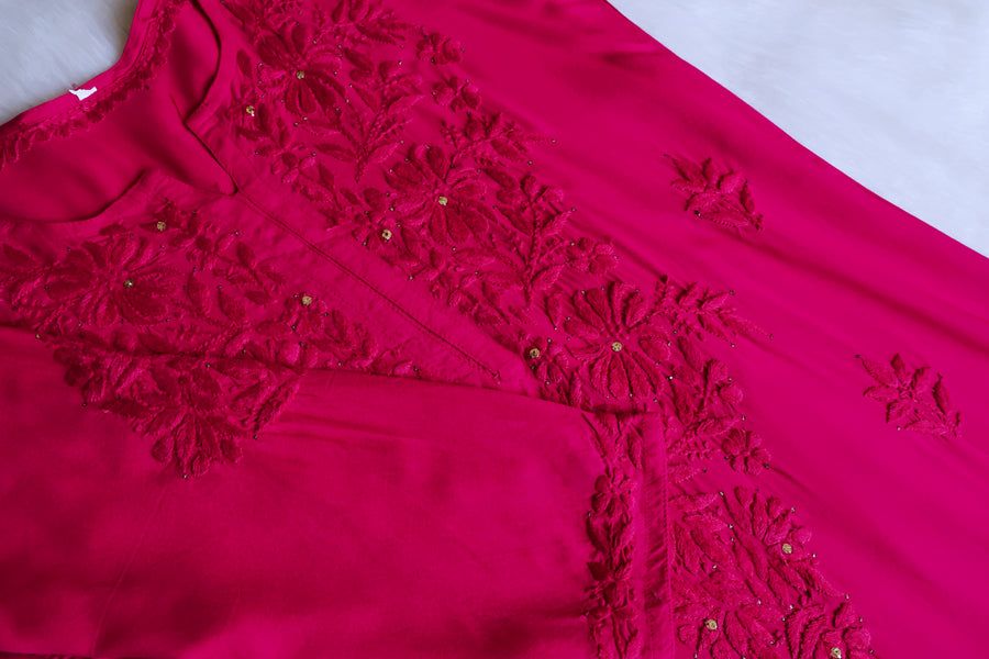 RAYON MUKAISH HANDWORK 3 PIECE SET IN MAGENTA PINK. view 2