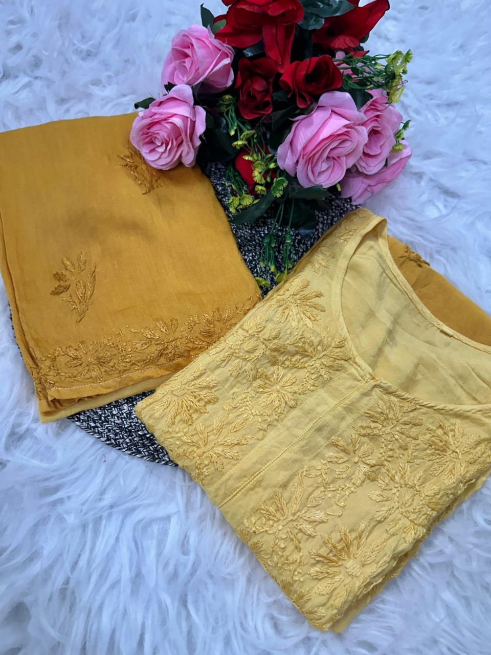 CHIKANKARI RAYON OMBRE 2 PIECE KURTI PLAZO SET.✨🌷 view 5