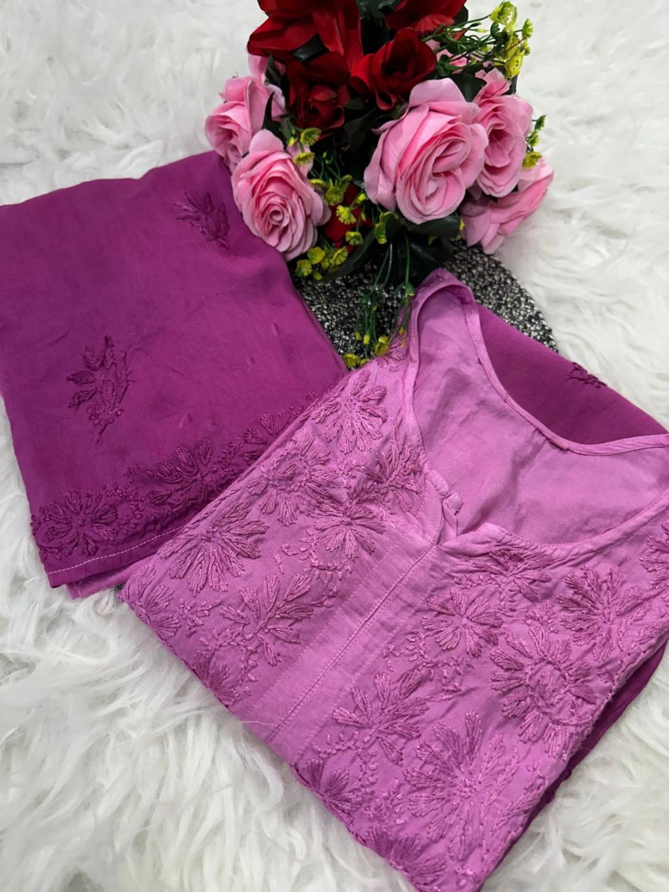 CHIKANKARI RAYON OMBRE 2 PIECE KURTI PLAZO SET.✨🌷 view 7