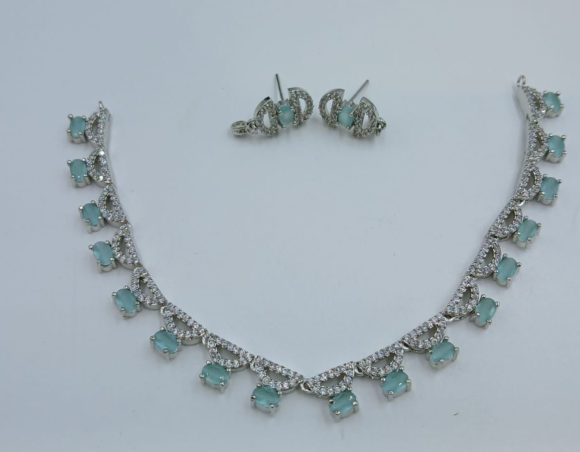 Mint Green American Diamond Jewelry Set view 2