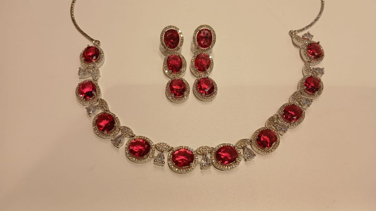 Elegant Ruby AD Necklace Set view 3