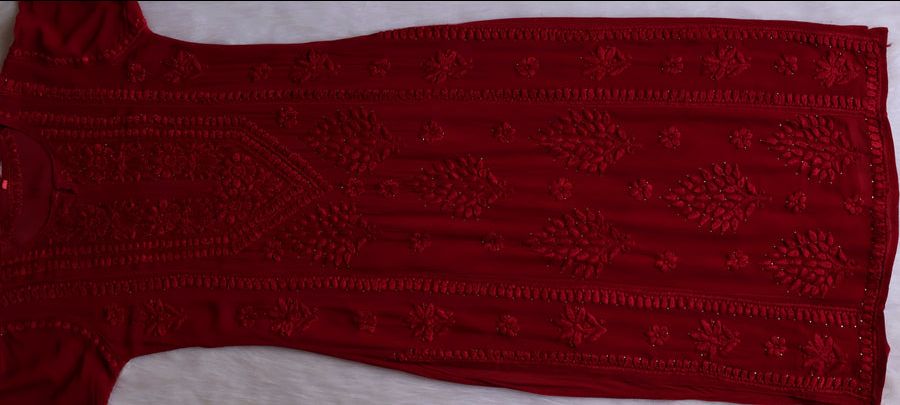 MIRA MAROON VISCOSE GEORGETTE KURTA WITH MUKAISH WORK ALL OVER. view 3