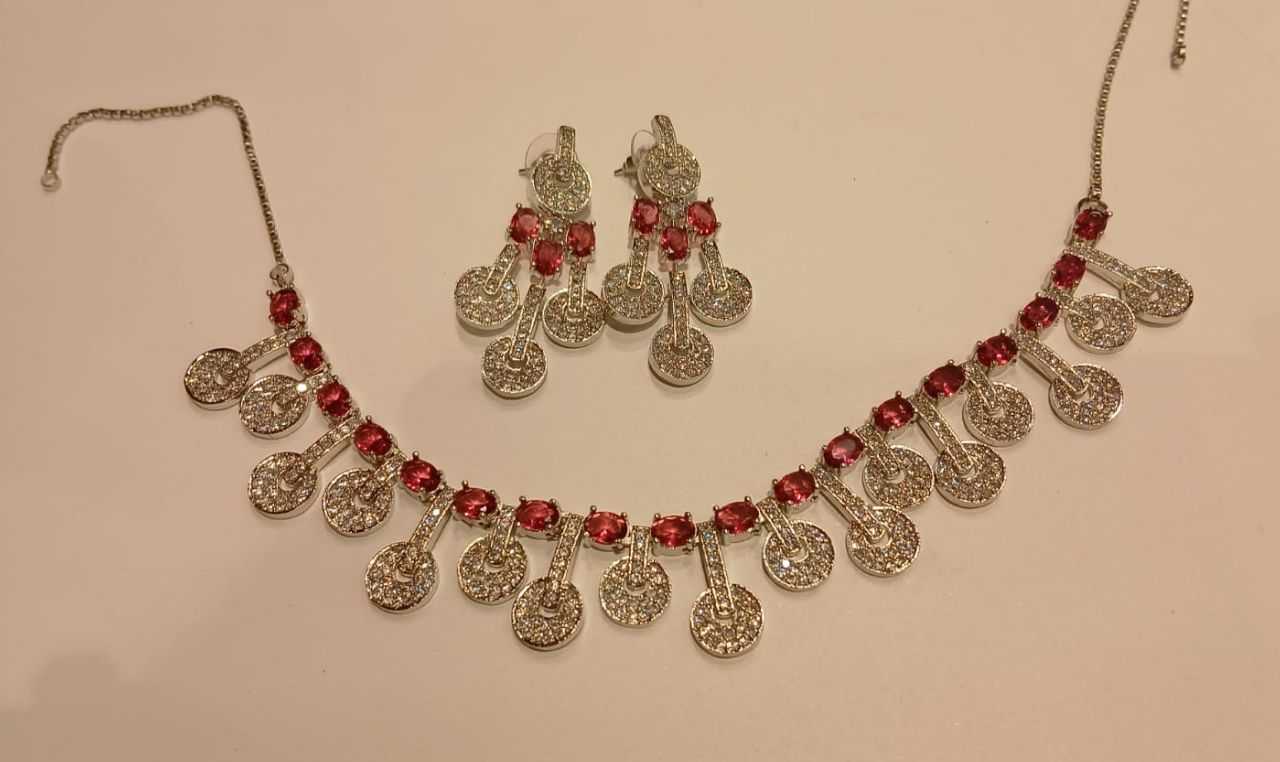 Red Ruby & American Diamond Set view 2