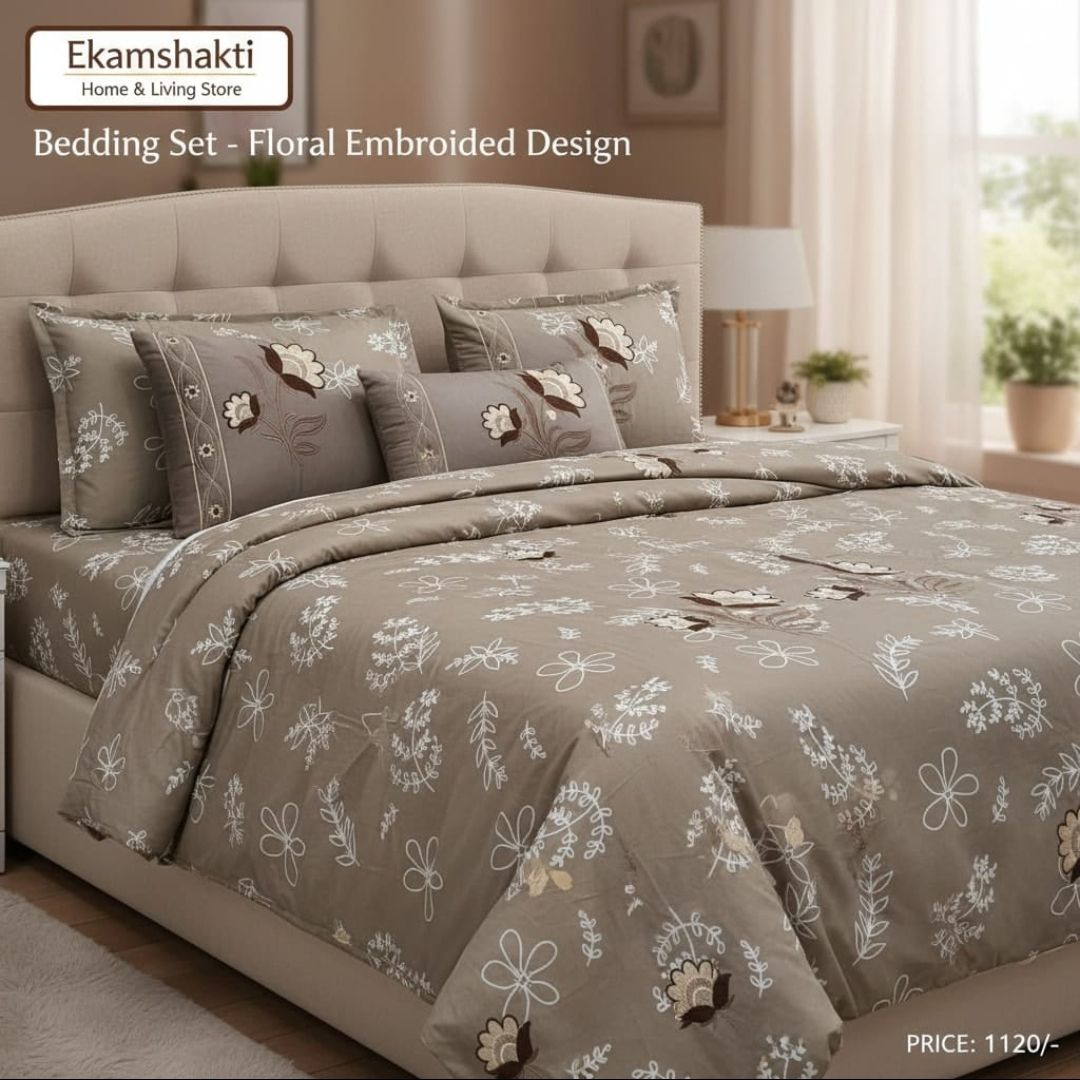 "Ivory Meadow” Embroidered Bedding Ensemble