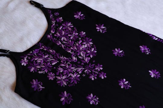 NOODLE STRAP NON TRANSPARENT LONG MODAL HANDWORK 3 PIECE SET IN PURPLE. view 2