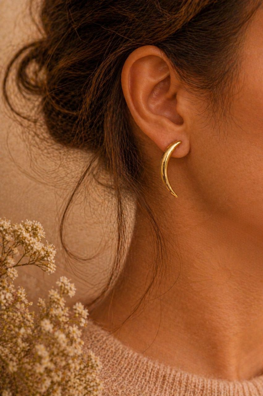 Gold Crescent Earrings view 2