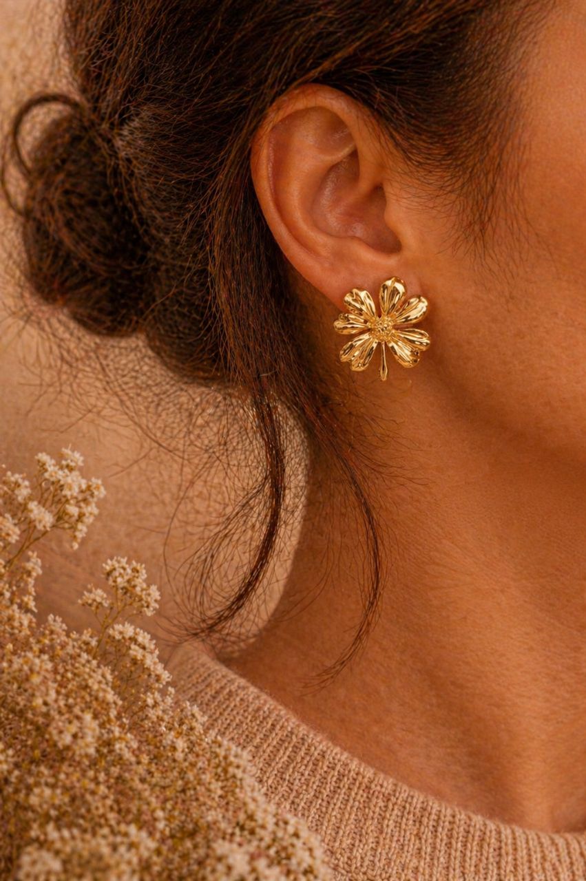 Floral Gold Earrings view 2