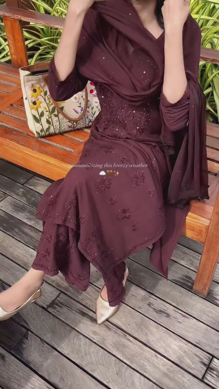MODAL 3 PIECE MUKAISH SET IN BROWN SHADE. view 2