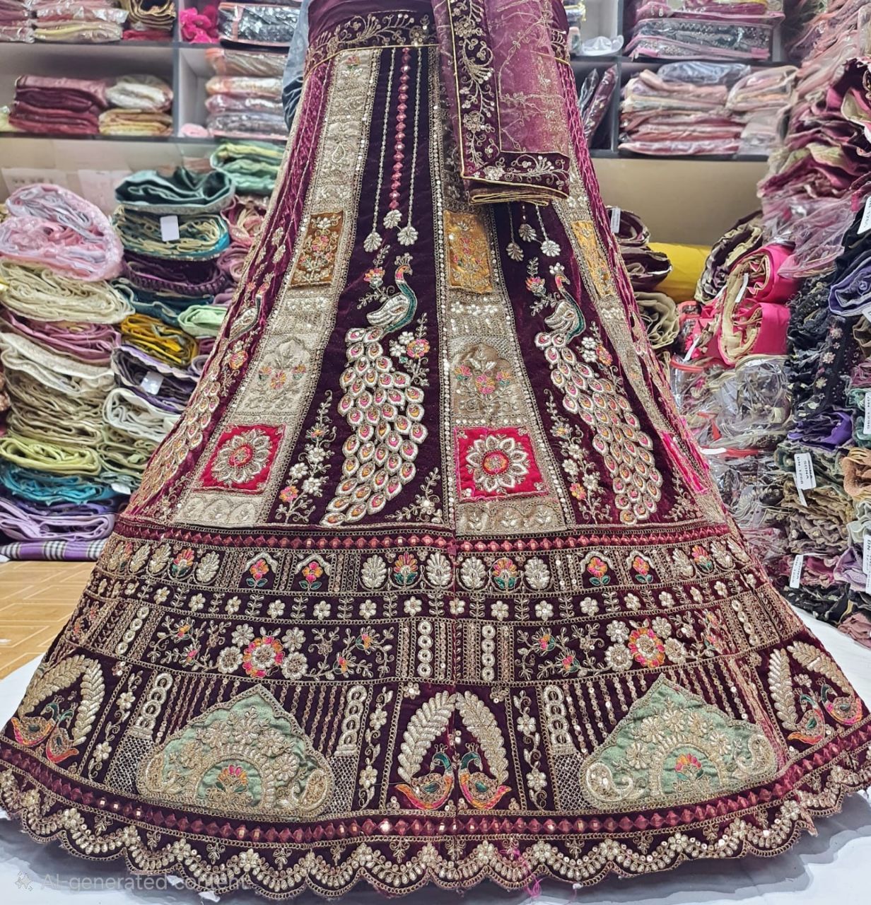 Peacock Embroidered Lehenga view 2
