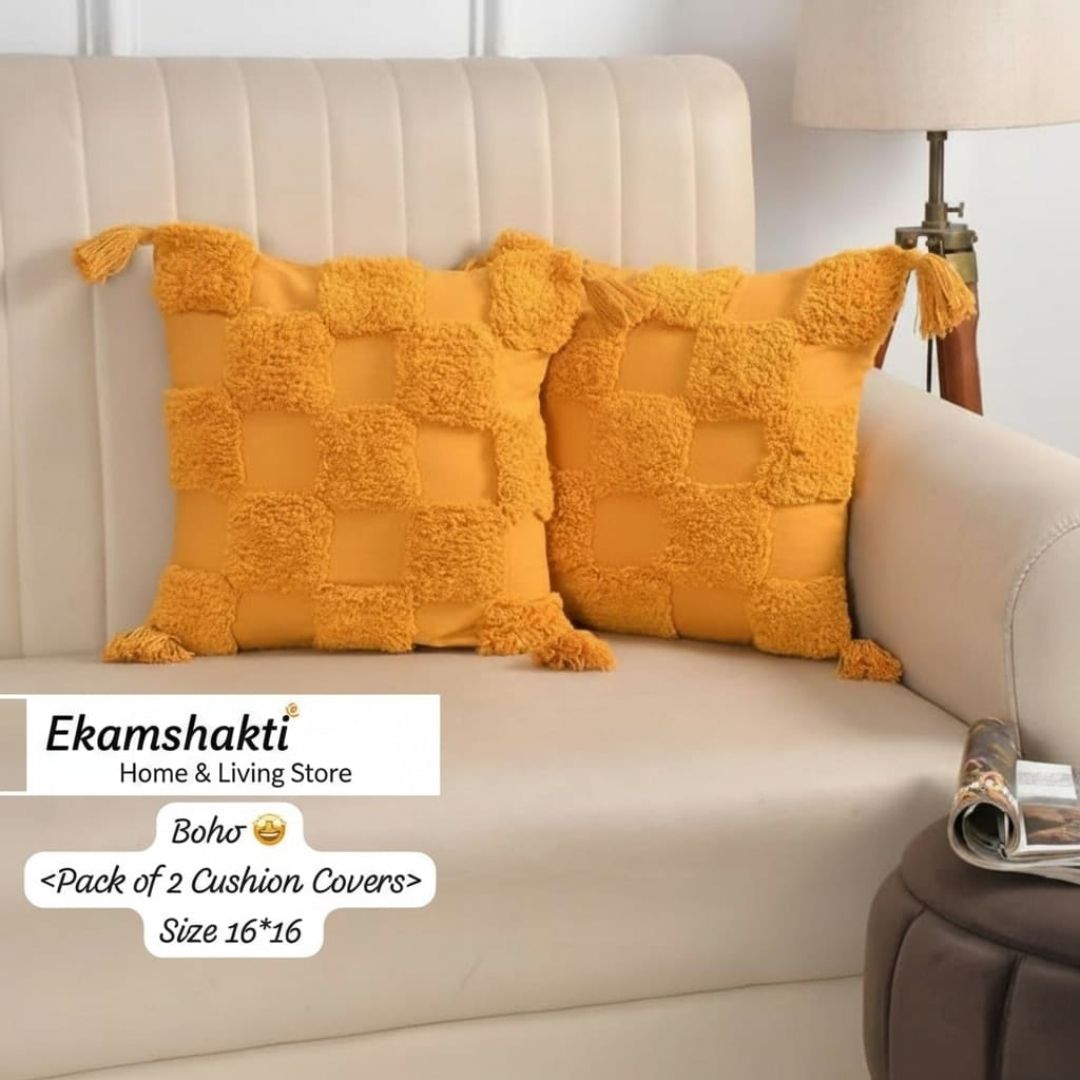 Boho Textured Check Cushion Covers (Pack of 2)