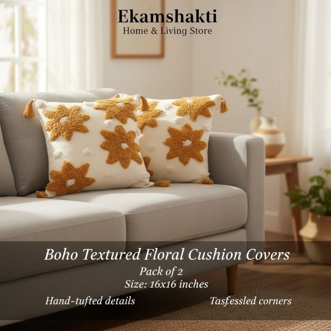Boho Textured Floral Cushion Covers (Pack of 2)