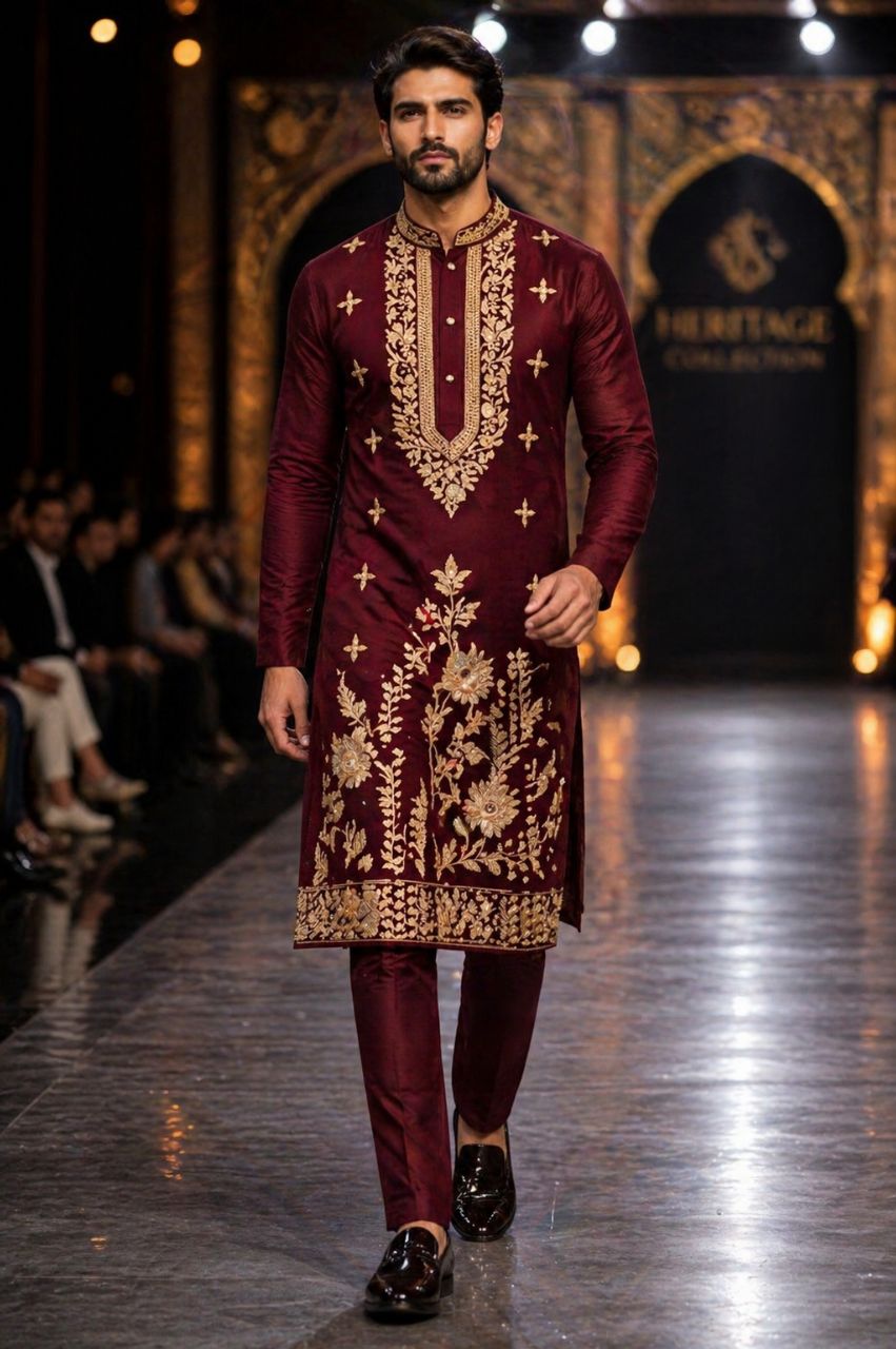 Gold Embroidery Mehroon