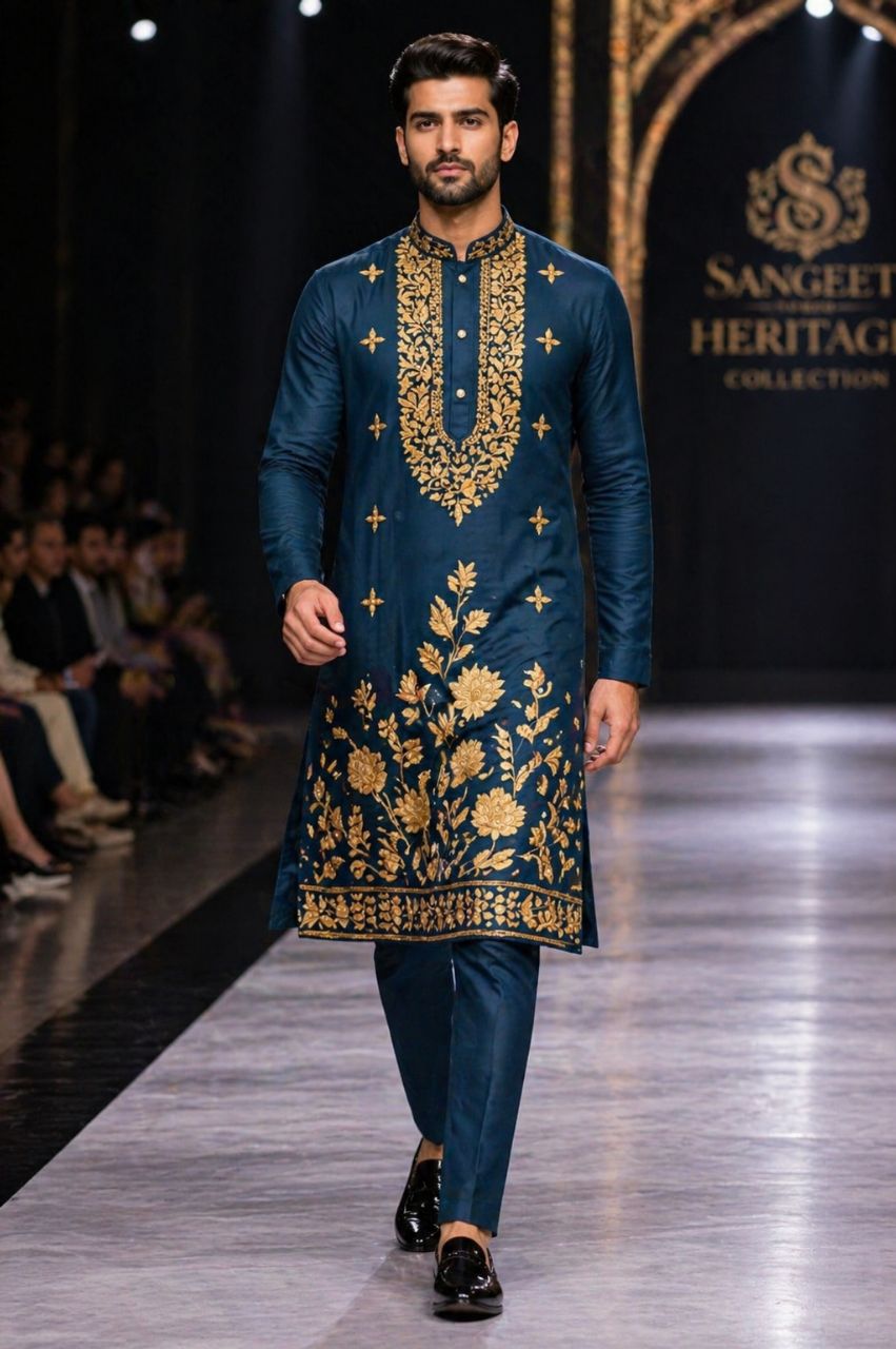 Gold Embroidery Peacock Colour