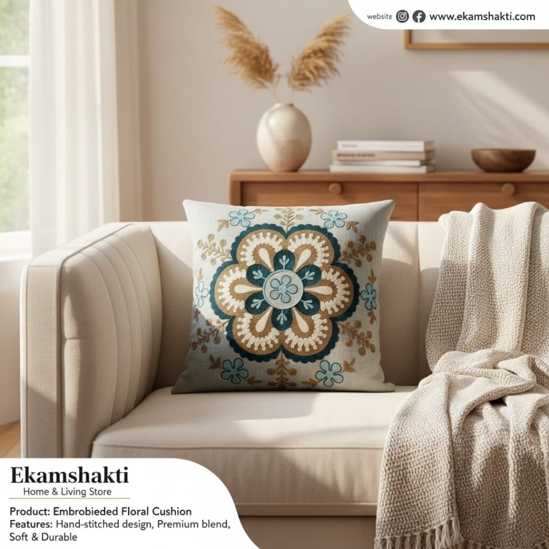 Heritage Floral Embroidered Cushion Cover