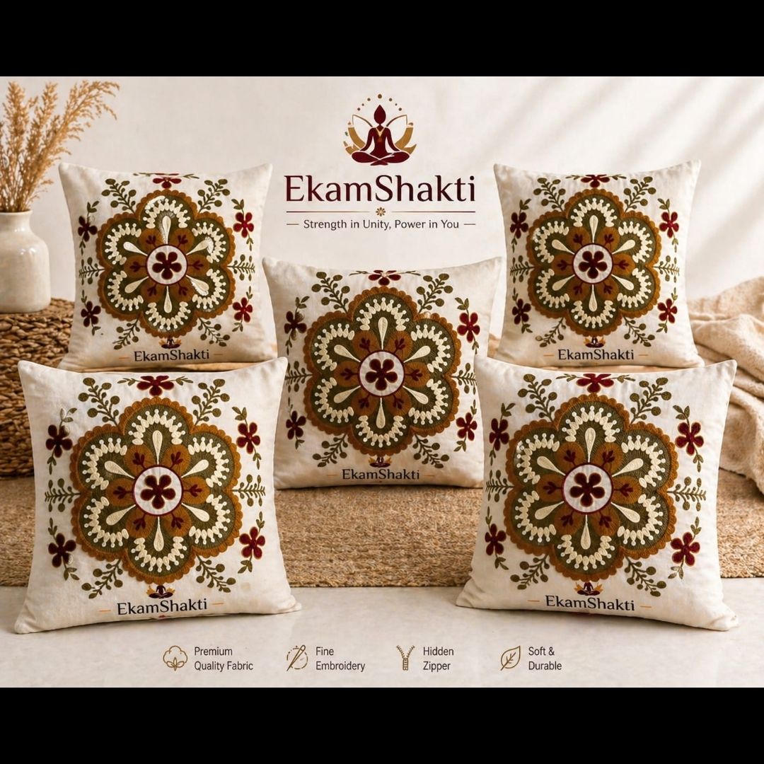 Mandala Bloom Embroidered Cushion Covers (Pack of 5)