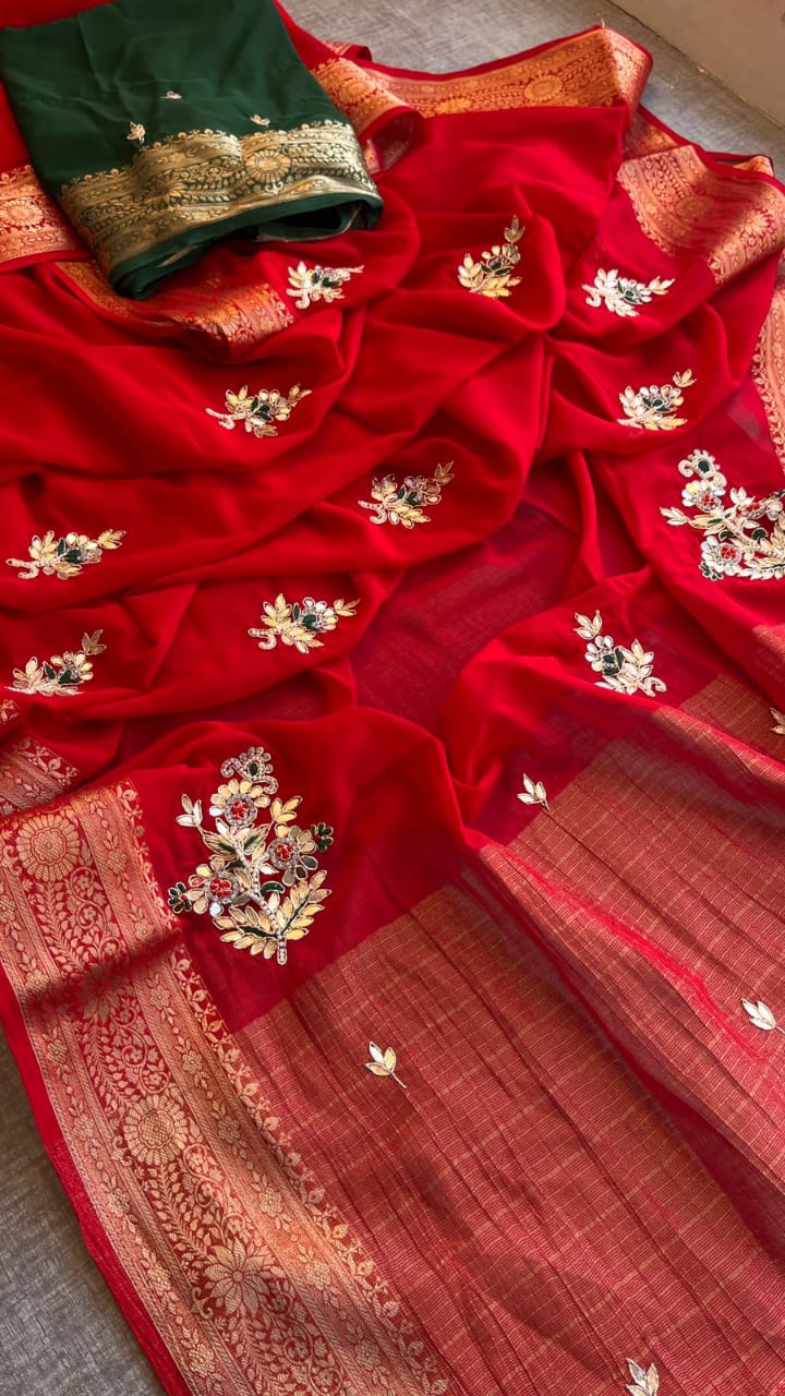 Elegant Red Saree view 2