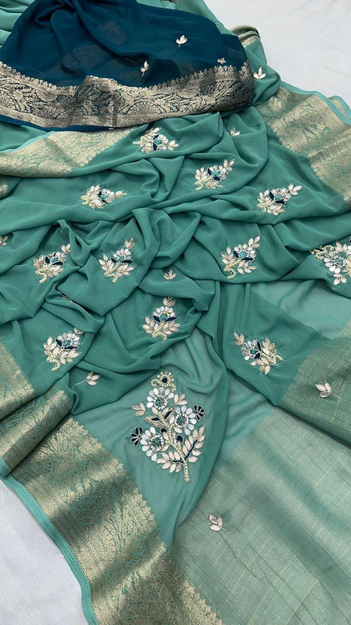 Elegant Teal Saree view 2
