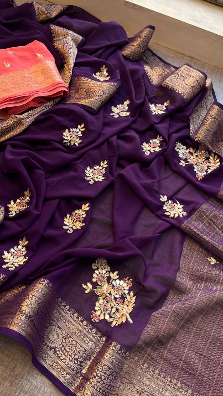 Elegant Purple Saree view 2